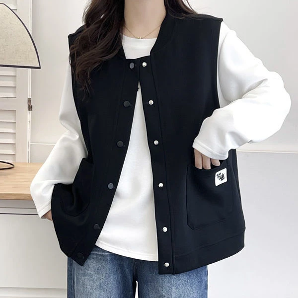 胖妹妹马夹外搭2024秋季新款大码200斤减龄立领宽松背心坎肩外套