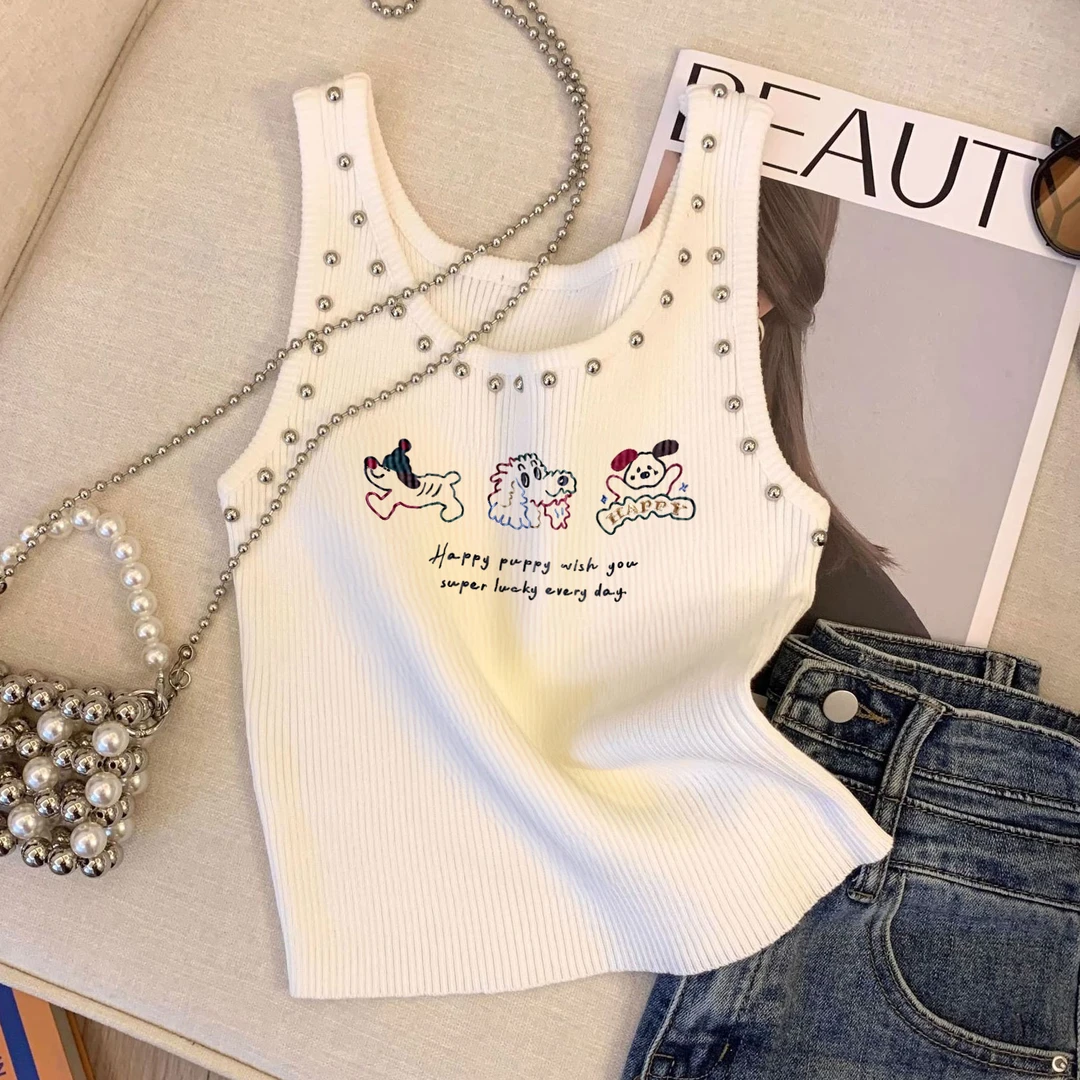 印花吊带背心夏季无袖宽松运动休闲小众卡通设计感显瘦短款百搭