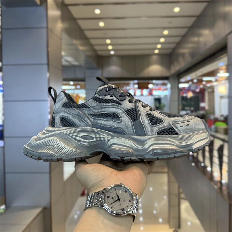 DL秋季单鞋皮网拼接百搭软底时尚厚底洋气发泡底男款运动老爹鞋