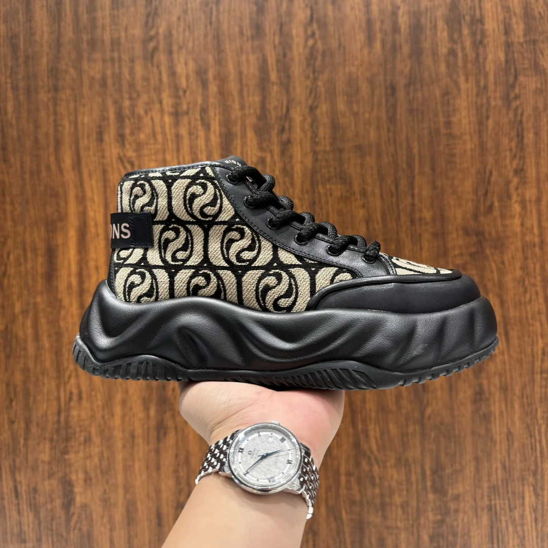 2023秋冬新款男士时尚百搭潮流印花系带厚底增高加棉潮流老爹鞋