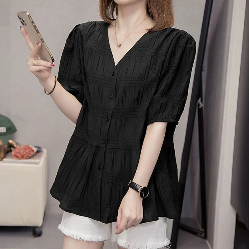 上衣显瘦夏季可外穿遮肚子潮流简约百搭雪纺衬衫2025短袖网红款女