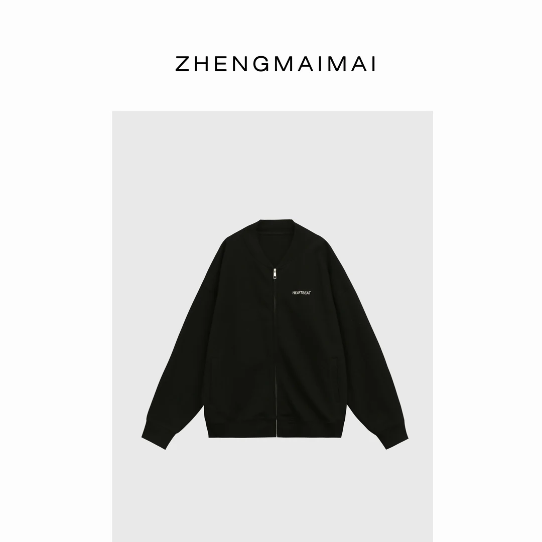 郑买买长袖时尚潮流女士运动休闲百搭简约棒球服拉链外套黑色复古