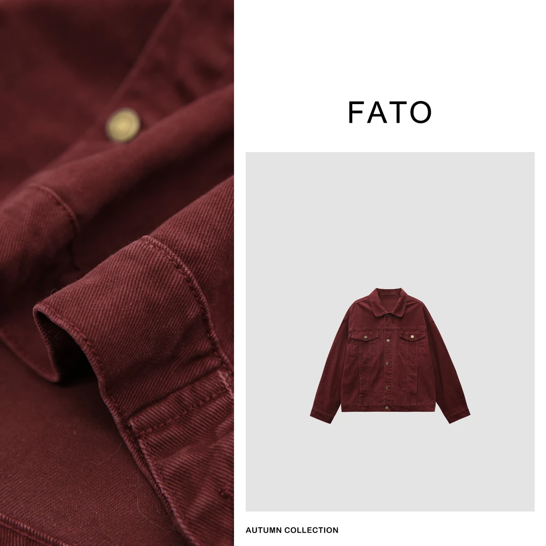 【郑买买】勃艮第红 秋冬款设计感宽松百搭水洗牛仔外套 XY40809W1