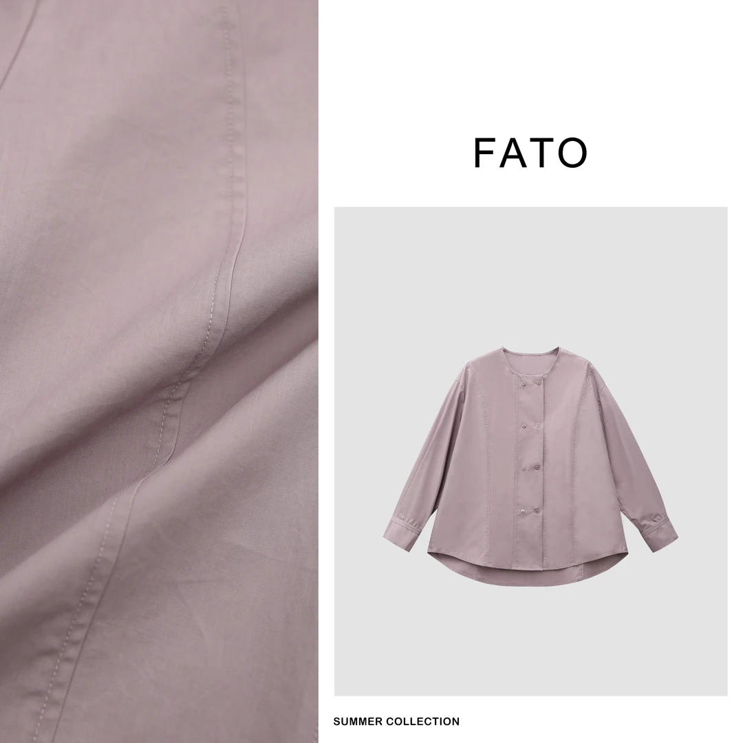 fattonny郑买买【双排扣圆领衬衫】夏季设计感纯色棉衬衣 HH40618C3