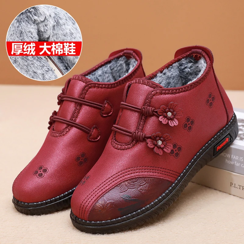 老北京布鞋女棉鞋冬季加绒加厚保暖奶奶鞋平底防滑中老年妈妈棉靴