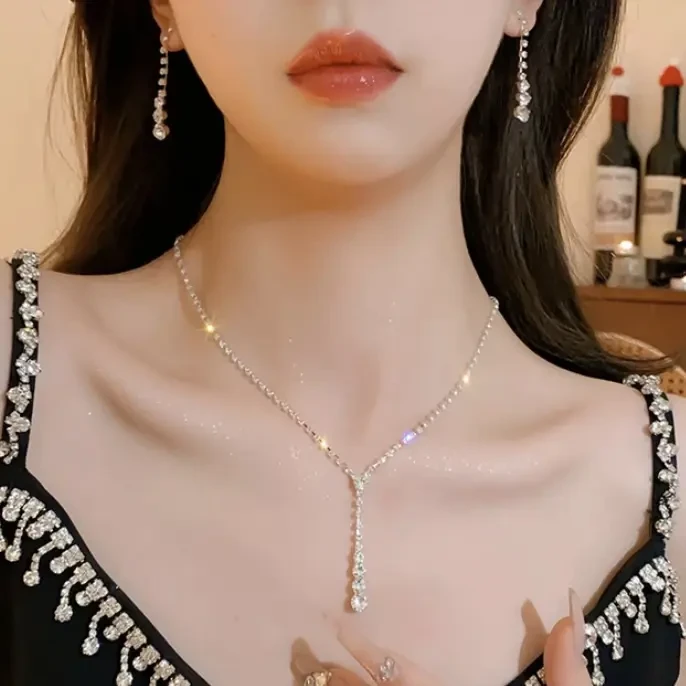 新款简约不规则流苏项链 耳钉两件套（X2-2）