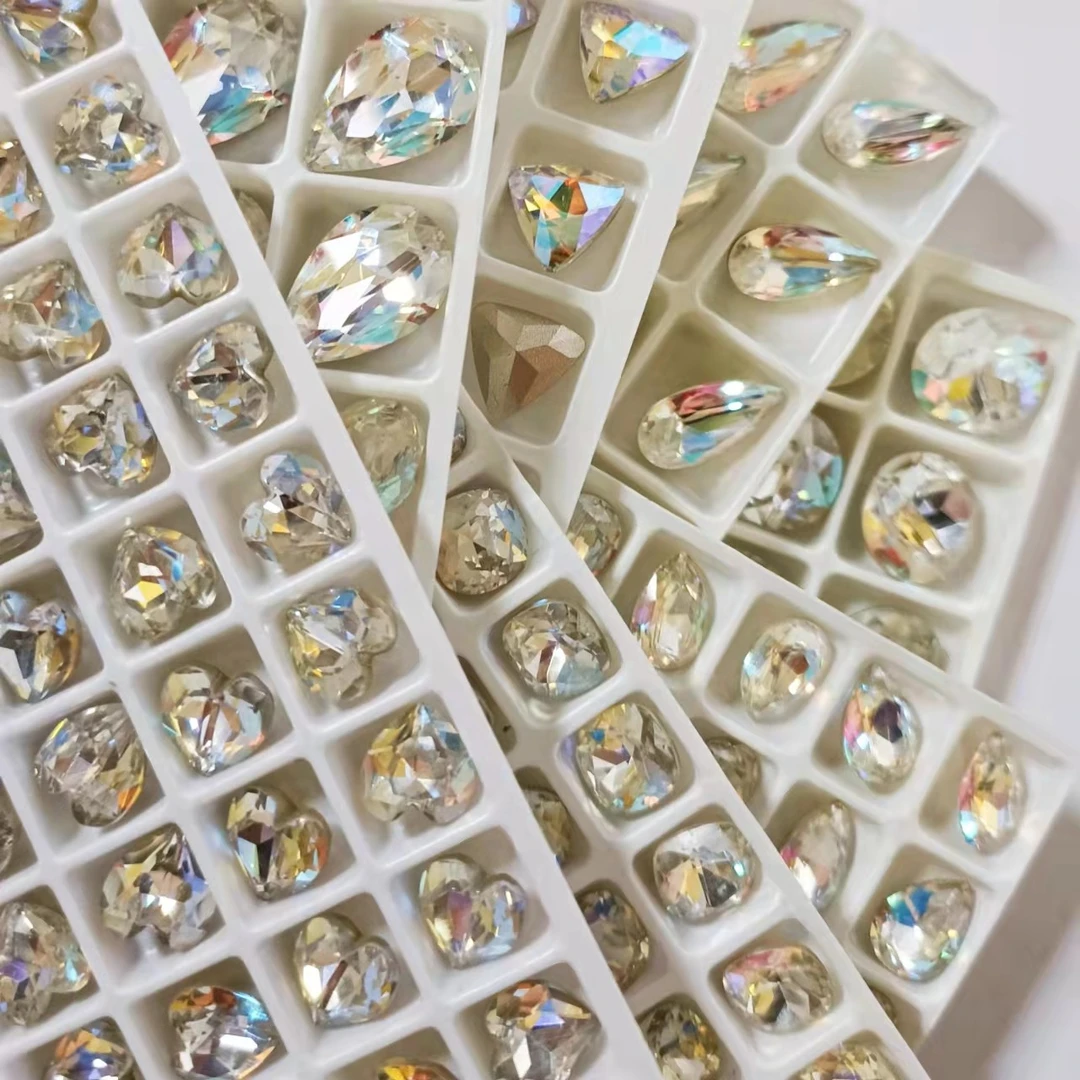 瑶瑶美甲钻饰品K12水晶尖底异形钻闪烁镭射白混装20颗超闪ZL20-32