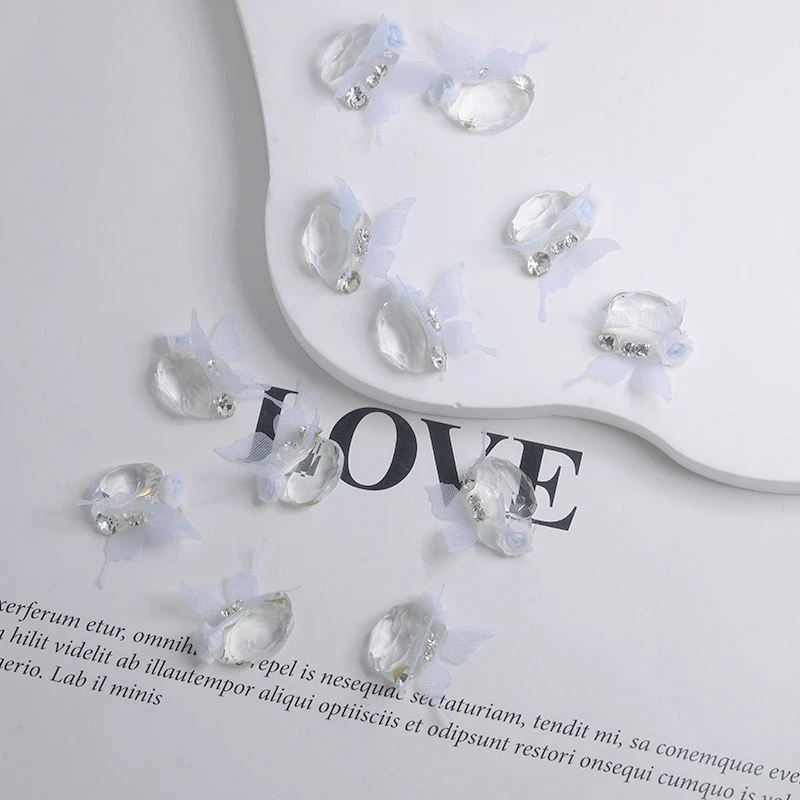 瑶瑶美甲饰品 成品堆堆钻鸽子蛋网纱蝴蝶白色《4颗》 高品质精工