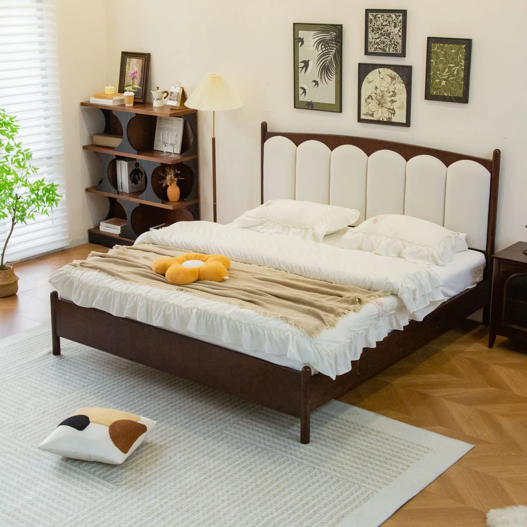 中古风木艺法式复古风白蜡木全实木床中古风卧室双人床1.8m床