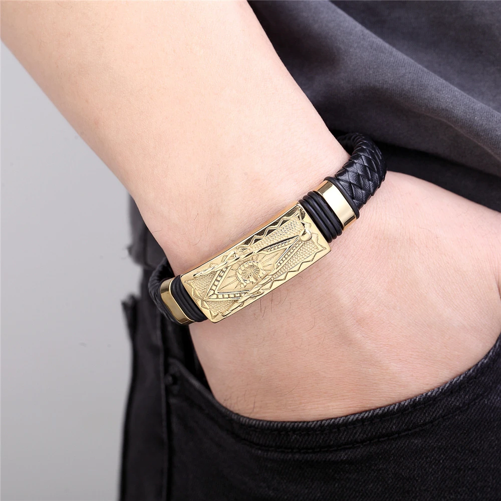 钛钢皮质手链 去除静电手链简约痞帅男士字母不锈钢防静电手环