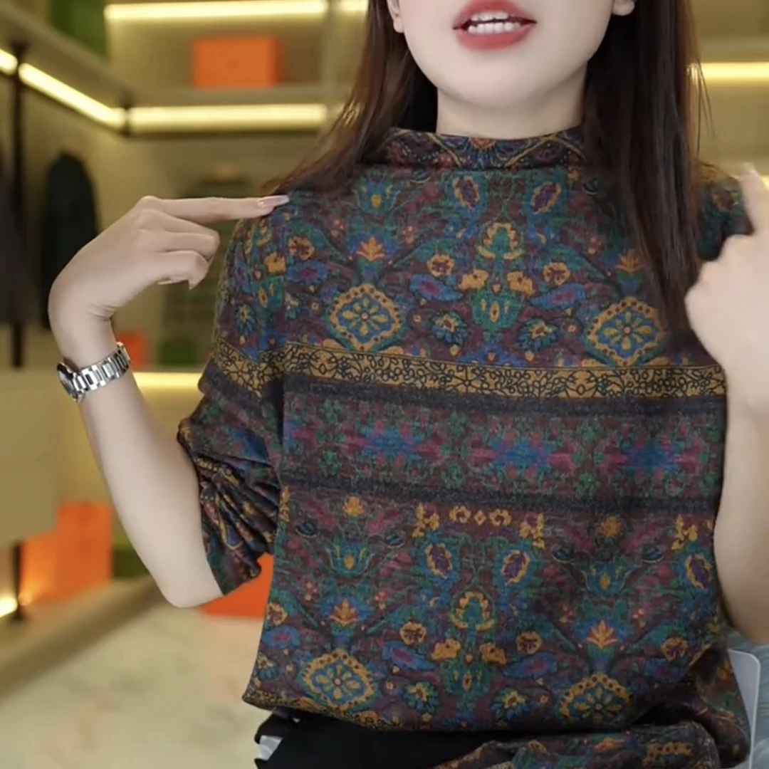 秋冬新款时尚半高领长袖套头针织宽松保暖显瘦打底衫