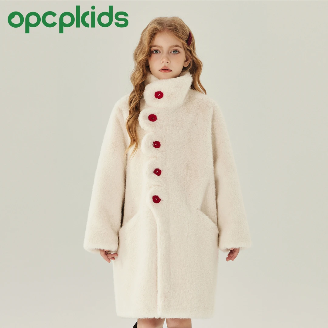 OPCP儿童精仿水貂外套秋冬新款女童保暖冬季加厚中长款大衣XQ3328