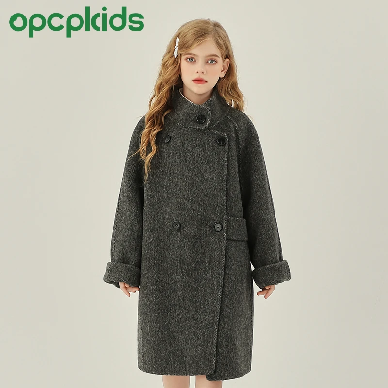 OPCP女童双面羊毛大衣秋冬款儿童外套洋气男女童中长款式OP2409