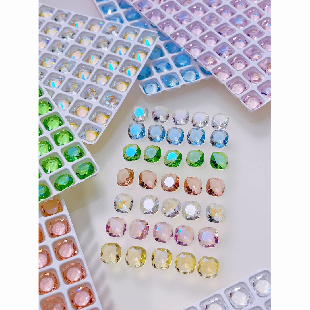 【透色肥方】水晶肥方彩色尖底钻混色冰透美甲钻饰品超闪爆款春夏款