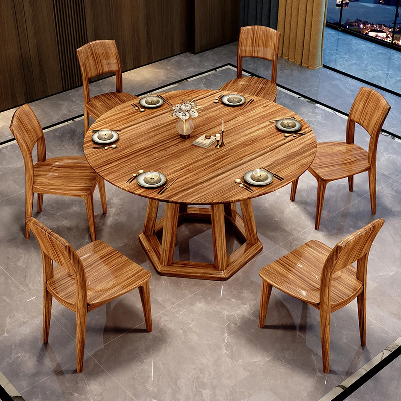 新中式实木饭桌乌金木6人餐台现代轻奢圆形桌椅北欧餐厅FCT307