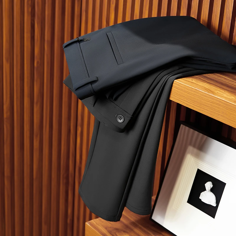 秋冬24新款竖纹韩版修身男士休闲裤免烫百搭直筒高弹商务男式长裤