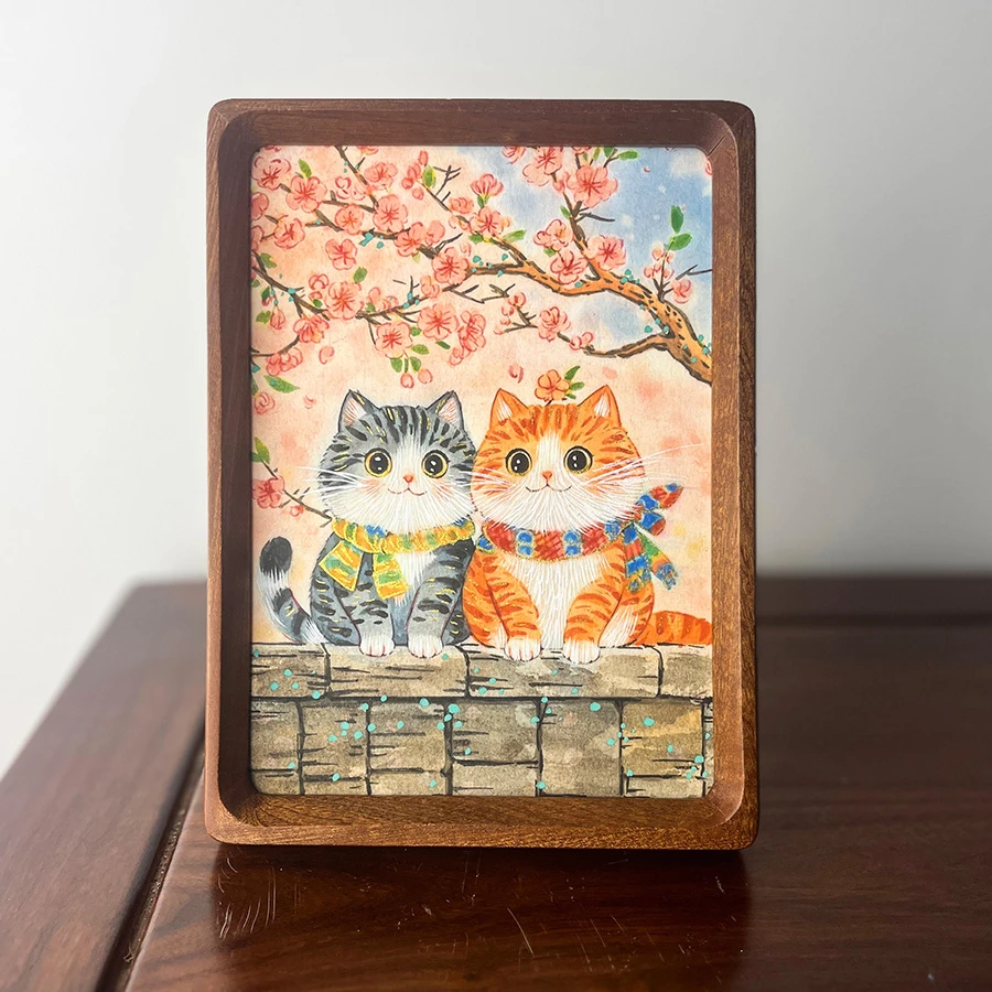 【可爱万岁】7纯手绘国风摆件新中式客厅家居装饰画手绘艺术摆台