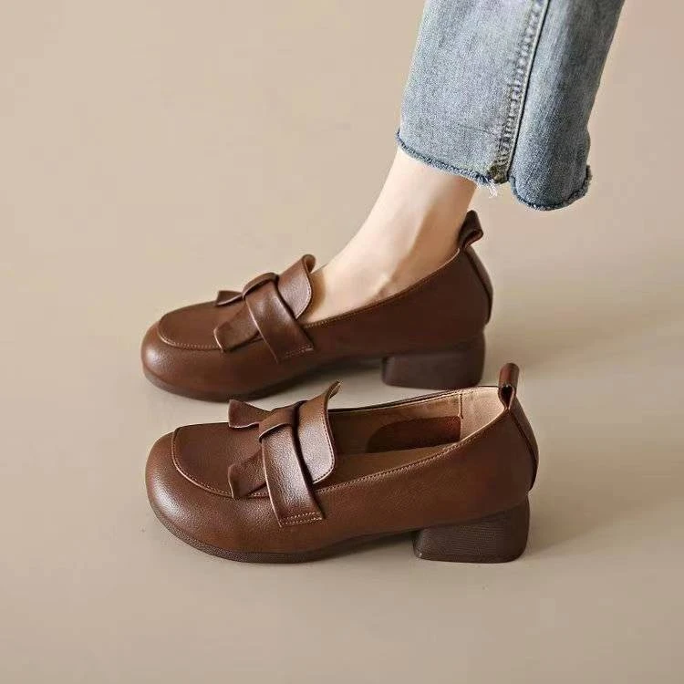 新款真皮中老年妈妈舒适柔软牛筋底单鞋女防滑耐磨真皮中跟妈妈鞋
