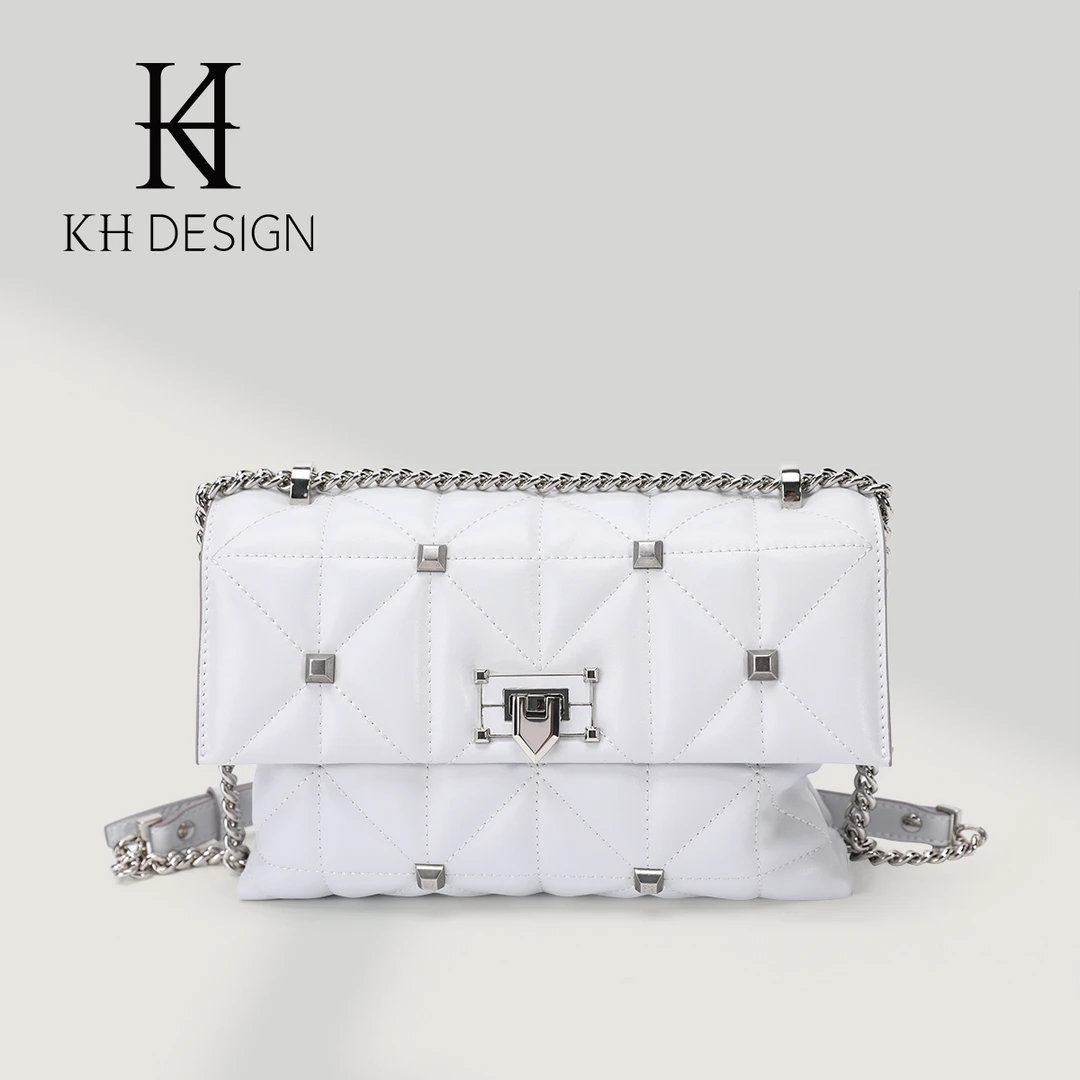 KH Design/明治女包气质菱格包小香风链条单肩包（大号）K2295A