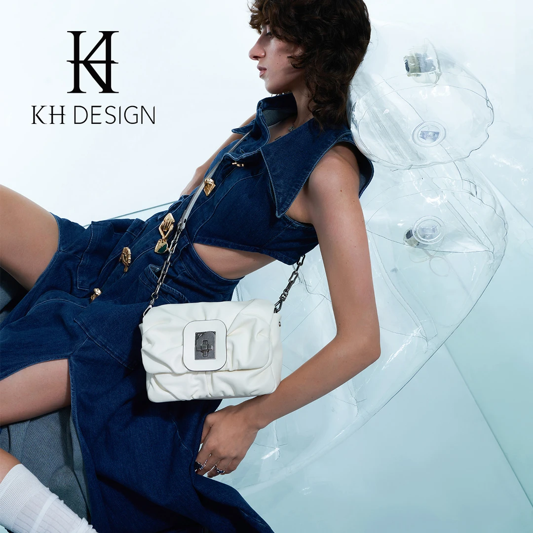 KH Design/明治女包时尚真皮褶皱云朵包斜挎包小众单肩肩包K2384