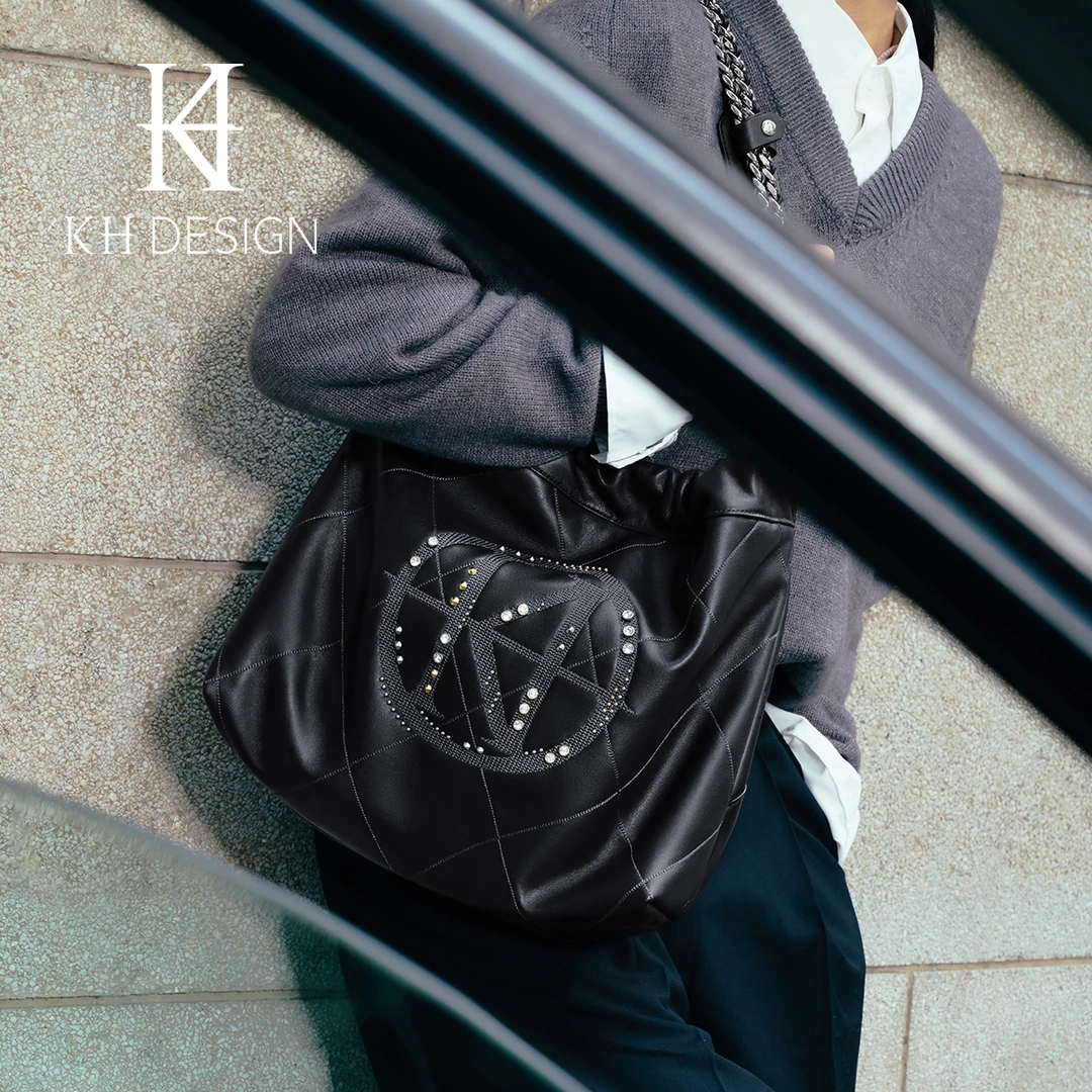 KH Design/明治大容量牛皮托特包慵懒风水桶包软包垃圾袋K2465