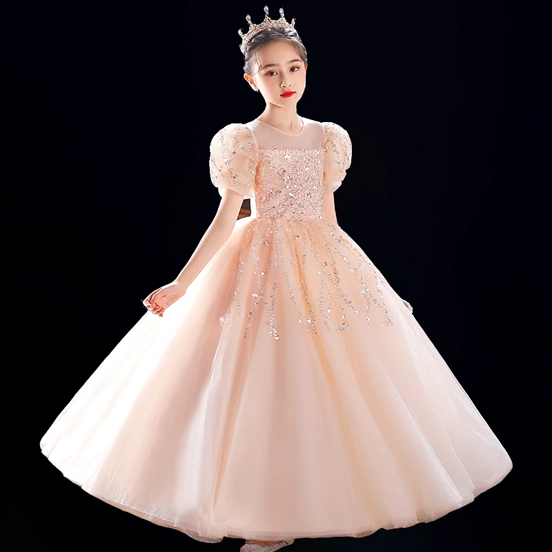 儿童高端主持人公主裙花童婚礼女孩婚纱钢琴演奏生日礼服裙女童