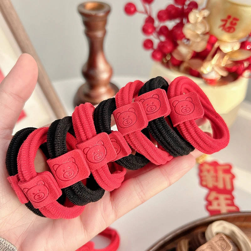新年红色小熊头绳可爱儿童喜庆高弹力不伤发成人扎高马尾皮筋发绳