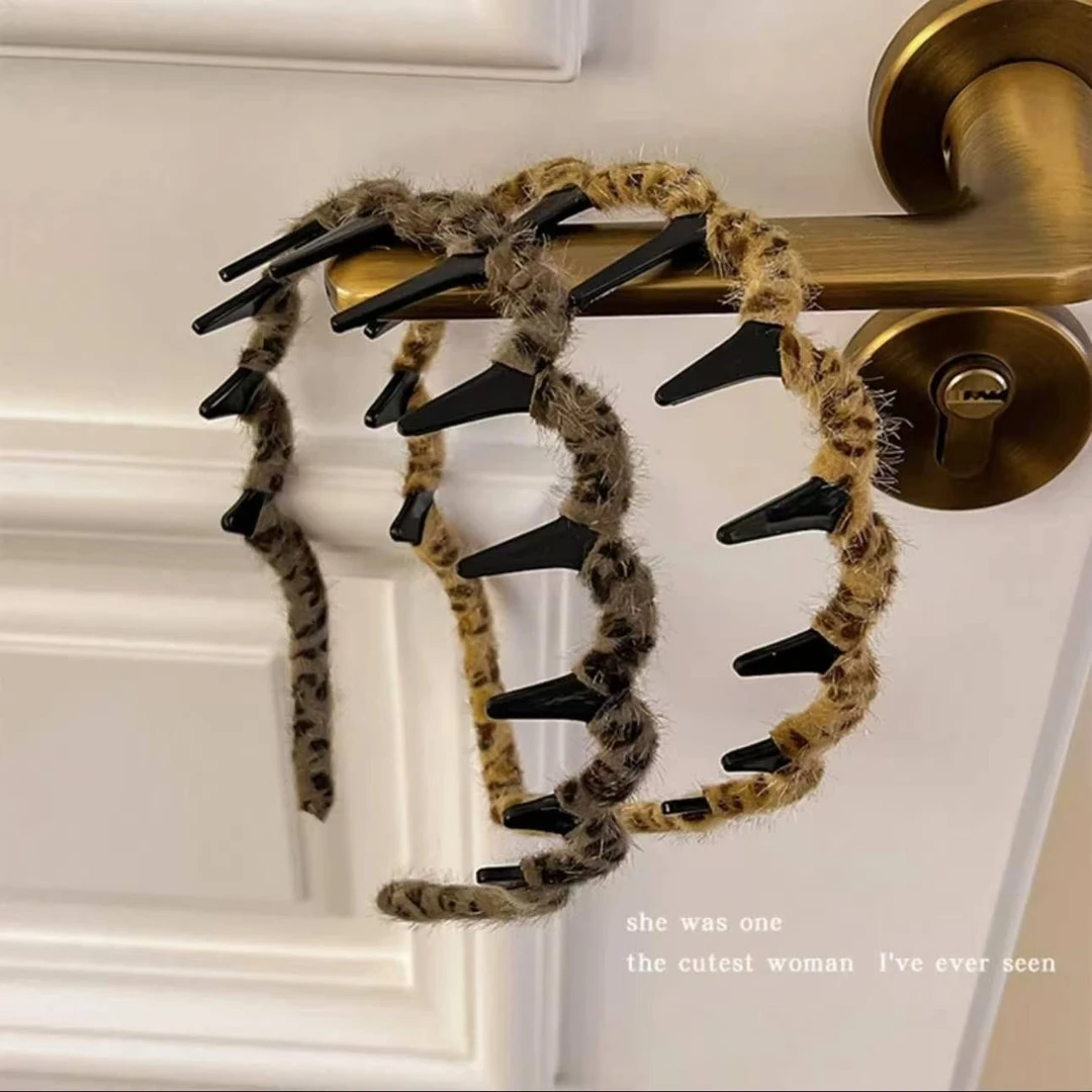 气质毛绒豹纹波浪发箍女蓬松纹理高颅顶洗脸压发头箍高级发饰发卡