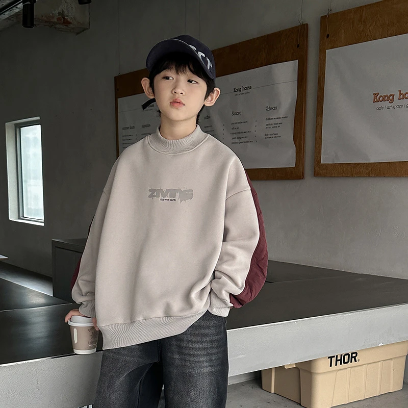 【2024秋冬款上新】男童加绒卫衣中大儿童保暖加厚上衣男孩秋冬装潮