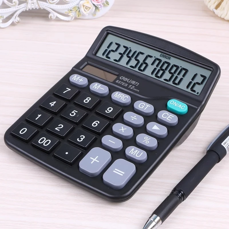 得力837ES计算器12位大屏幕办公用会计用太阳能带语音小号双电源