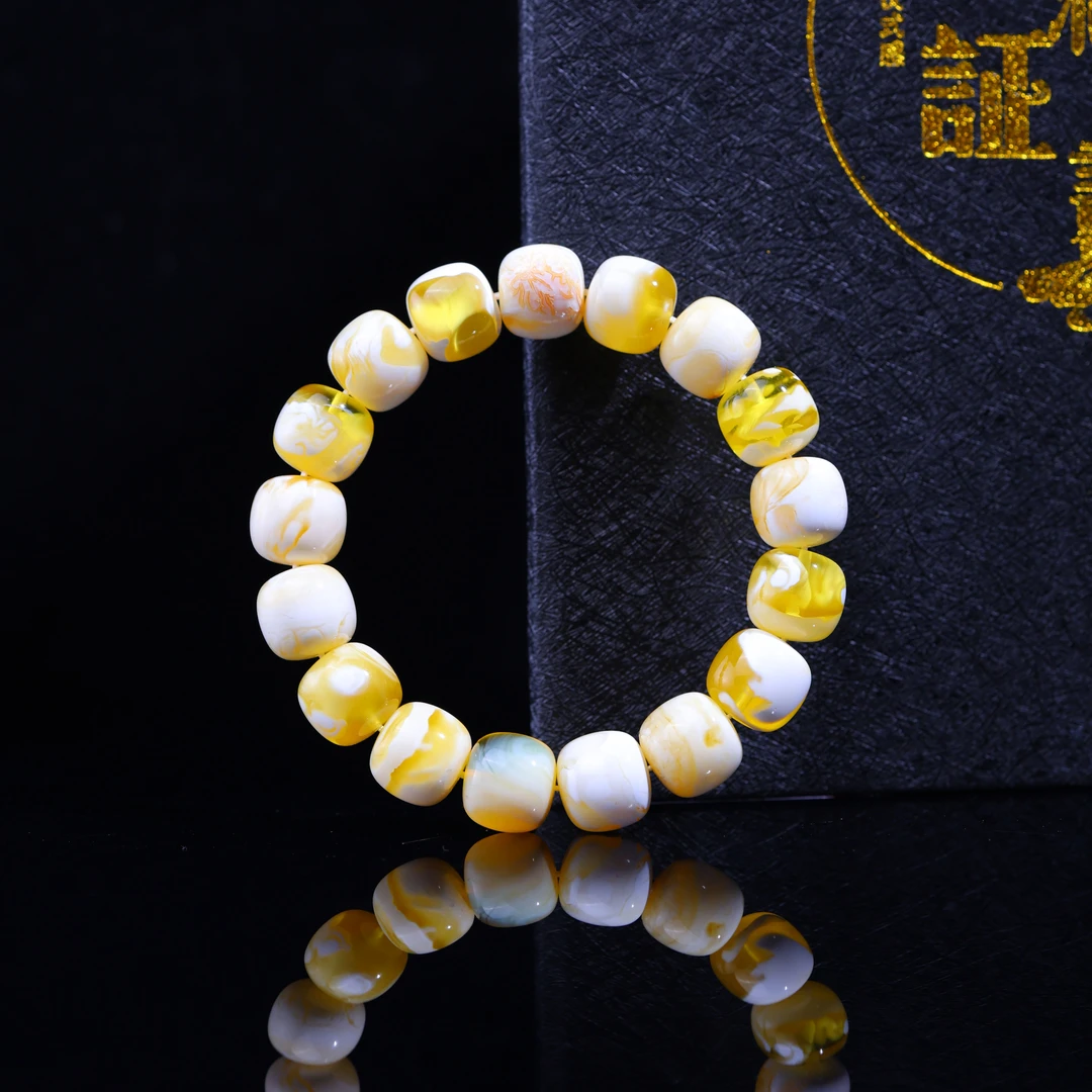 【老卢蜜蜡】13m+金漆白溶洞精工老型手串 百搭国风简约气质单圈