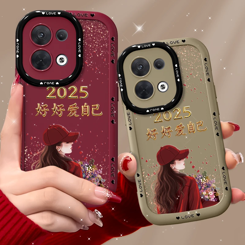 适用opporeno8pro手机壳捧花爱自己泡芙壳硅胶软壳镜头全包保护套