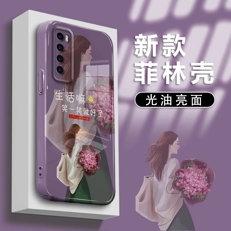 适用华为nova7手机壳捧花女孩生活笑一笑创意菲林硬壳ins保护套