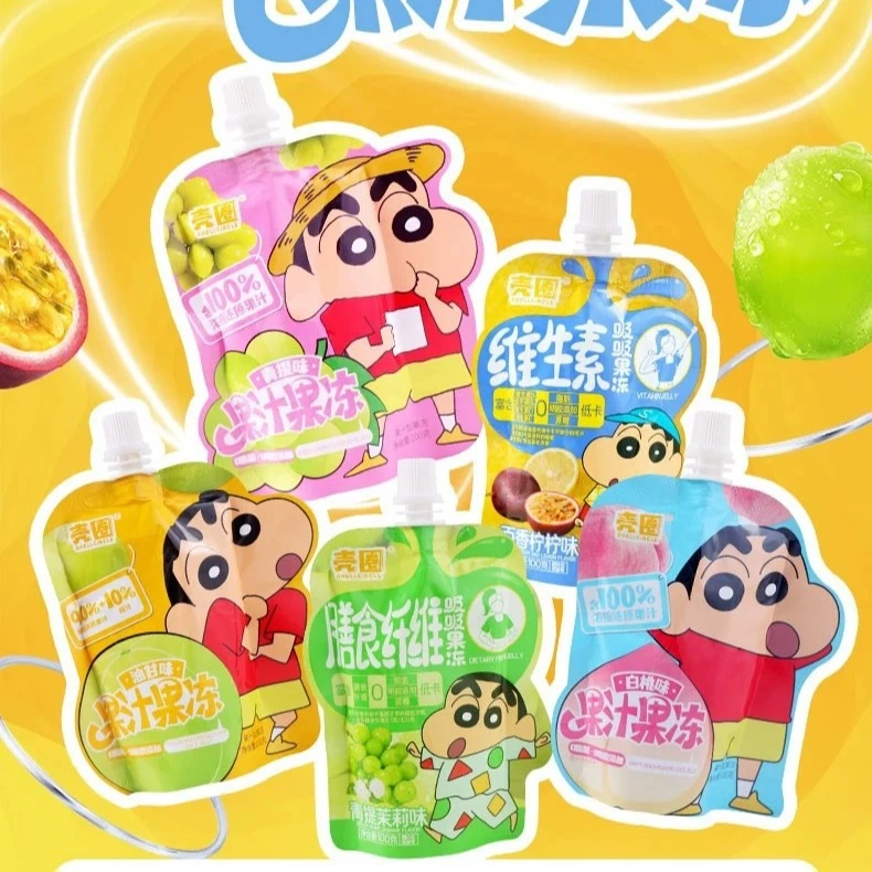 壳圈蜡笔小新果汁吸吸冻低脂低卡白桃味/油柑味/青提味100g大果冻
