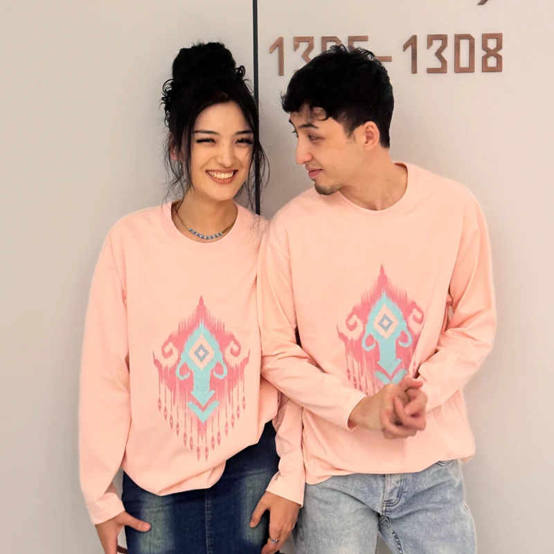 【艾特莱斯T恤男女可穿】美合萨丽秋季长袖休闲宽松印花春秋套头