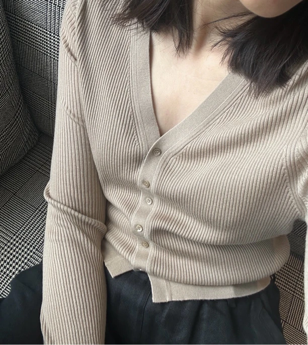 THE SHUANG 秋冬新款美丽奴羊毛轻盈V领针织衫毛衣
