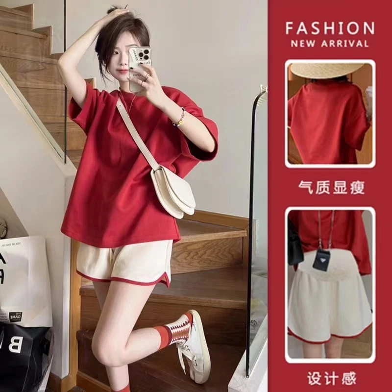 2024夏装孕妇套装新款短袖短裤时髦小个子洋气休闲运动孕妇两件套