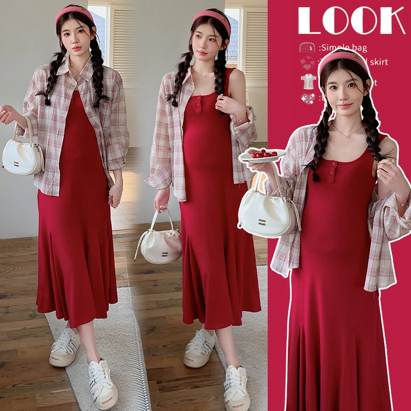 2025夏季新款孕妇装时尚显瘦洋气背心连衣裙法式防晒衬衫外套套装