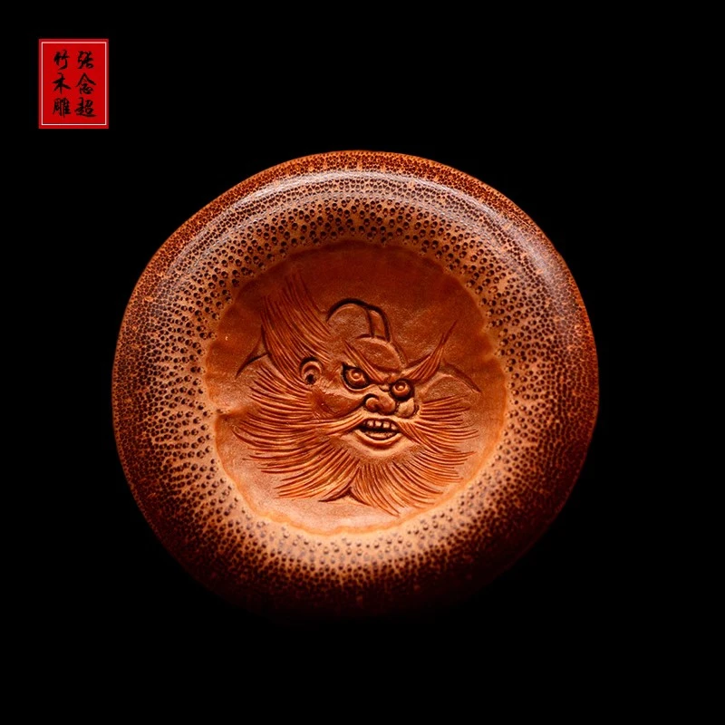 精选天然老煤竹竹雕钟馗腰牌手把件张念超本工竹簧雕刻浮雕挂件