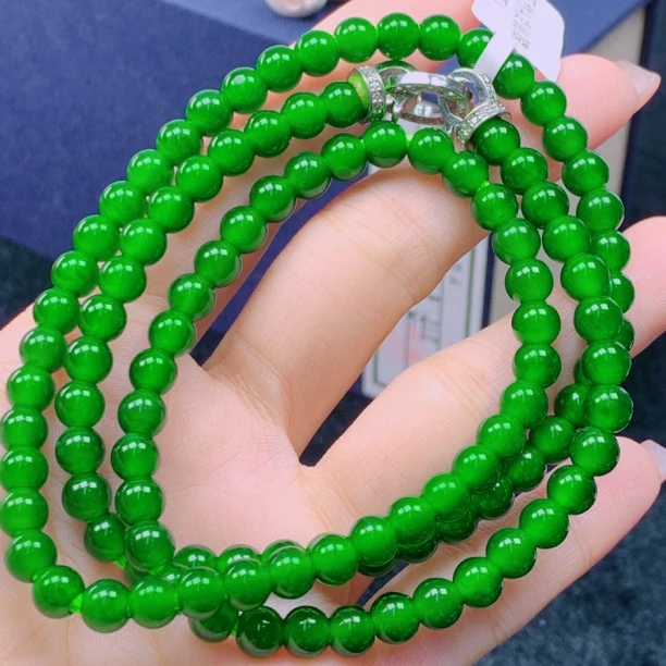 天然A货翡翠帝王绿卡6项链（108颗）