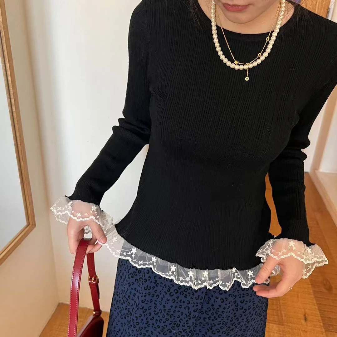 the white｜正品韩代「那白家」东大门冬季蕾丝打底镂空气质