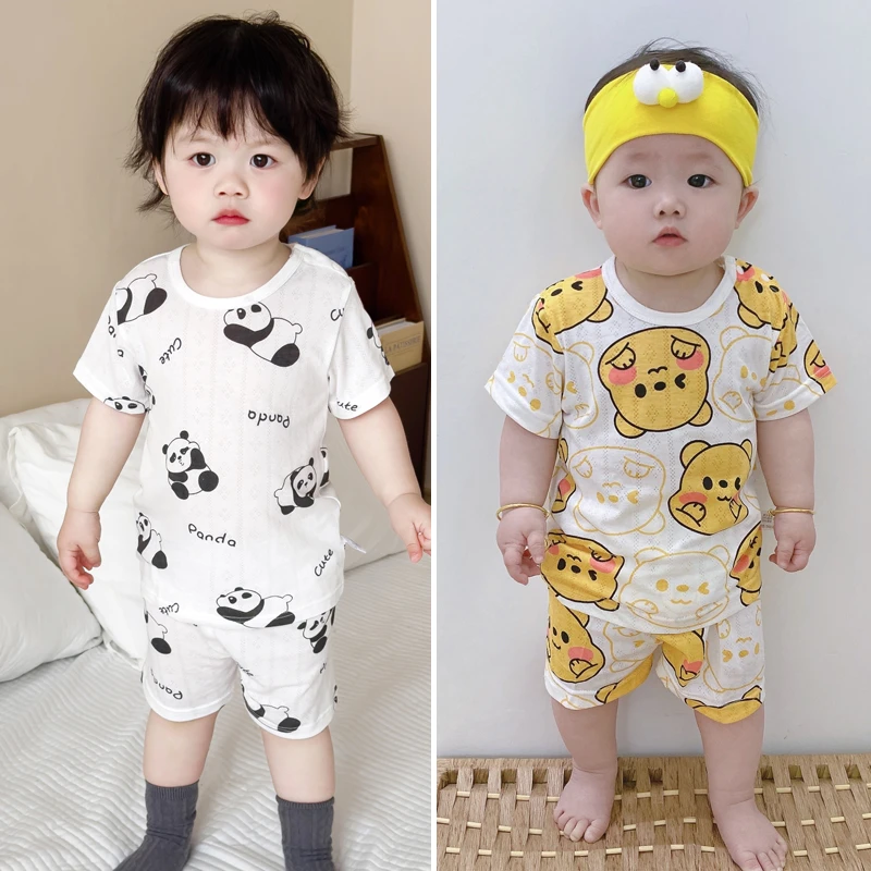 儿童薄款短袖睡衣套装夏季竹纤维婴幼儿男女孩小童宝宝家居空调服