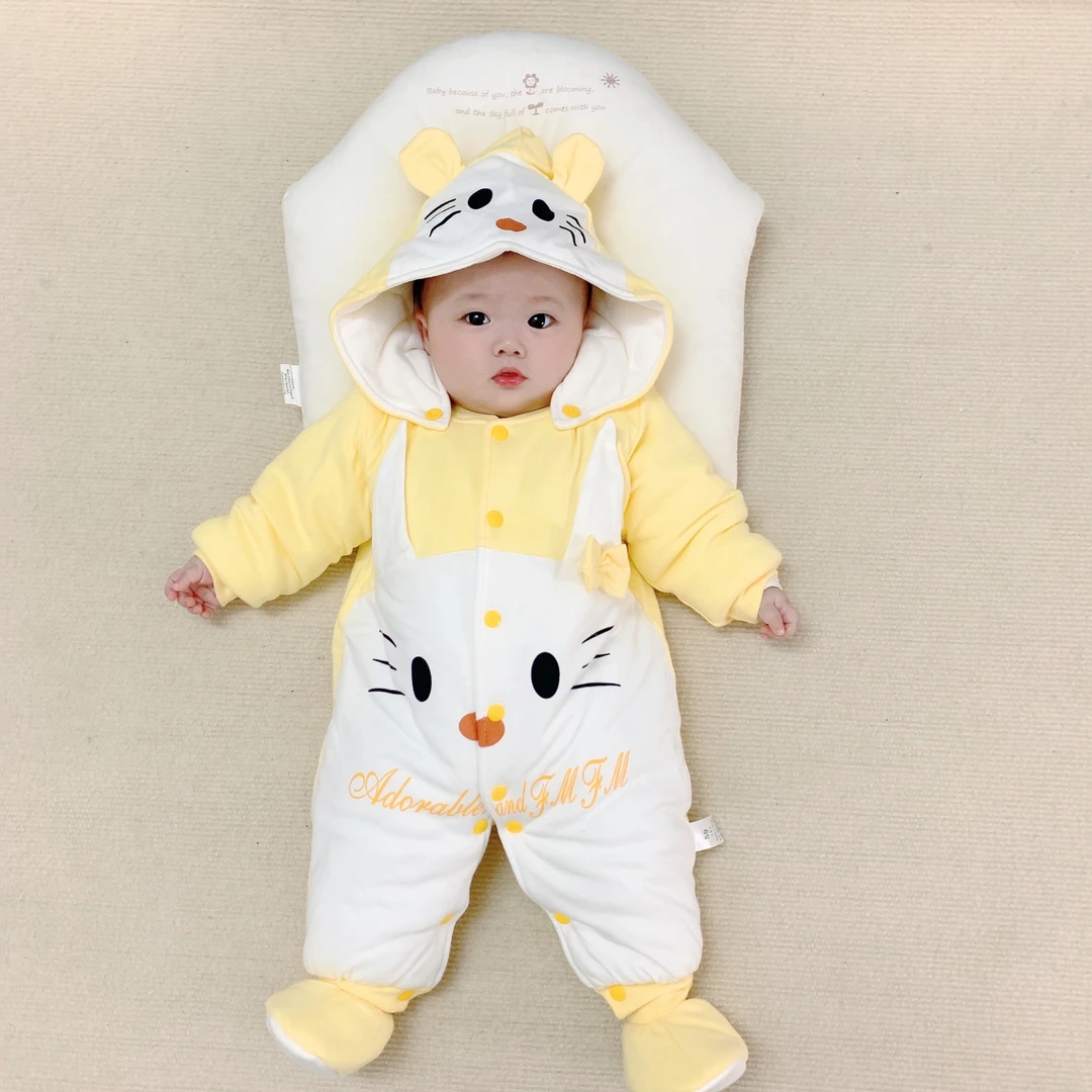 新生儿冬季加厚棉衣婴儿包脚保暖连体衣幼儿宝宝冬装外出夹棉哈衣