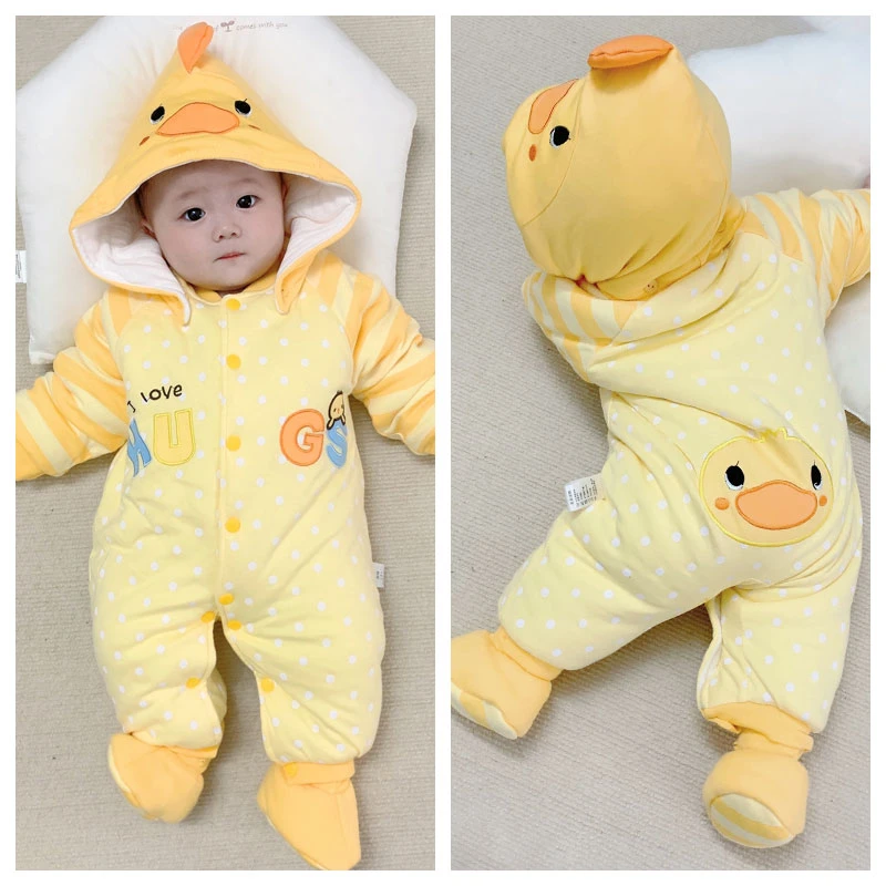 冬季加厚婴儿包脚新生儿外出棉衣夹棉哈衣男女宝宝保暖连体爬服