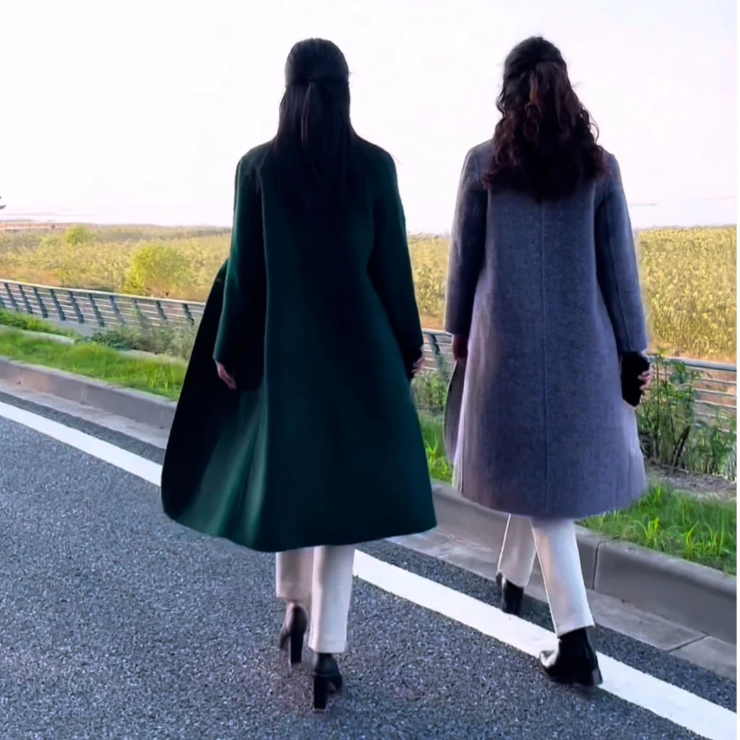 【保暖百搭】新款双面羊毛可水洗中长毛秋冬女士长款大衣 时尚 端庄