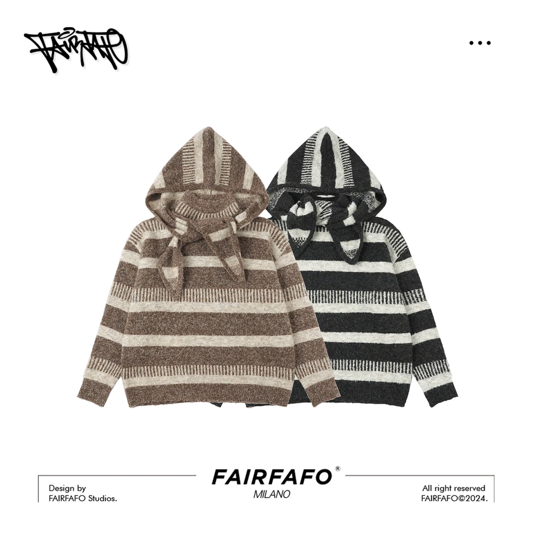 FAIRFAFO林肉肉【条纹休闲套头宽松毛衣】MYBL48316连帽休闲款毛衣