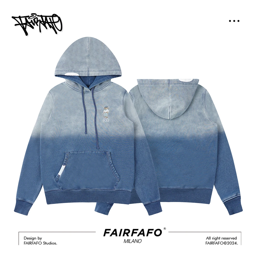 FAIRFAFO林肉肉【蓝色小熊连帽衫】秋冬水洗牛仔时尚百搭WYBL48200