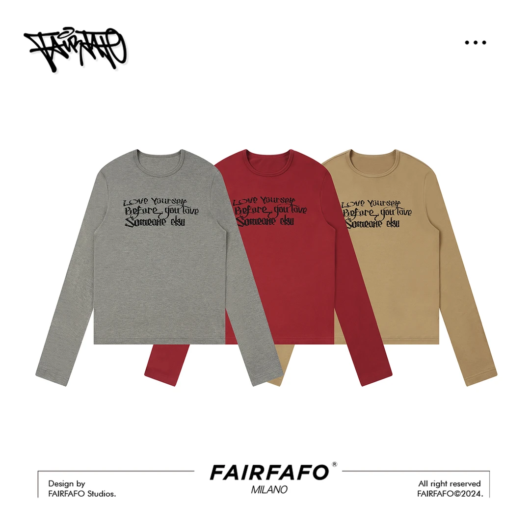 FAIRFAFO【艺术字母长袖】CXRJ311148休闲套头宽松美式复古长袖T恤