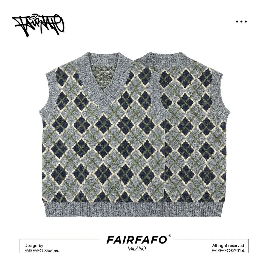 FAIRFAFO林肉肉【菱格V领无袖马甲】MK24MJ677时尚百搭小背心遮副乳