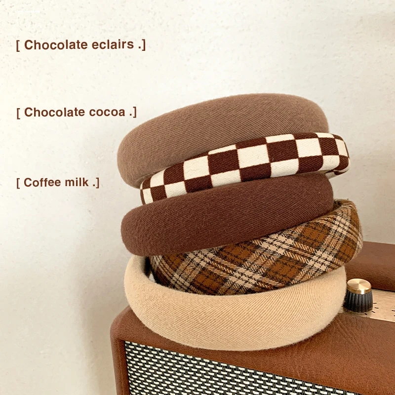 头箍发卡复古发箍咖色系外出发带流行洗脸便携式前额格纹舒适春季